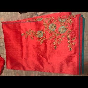 Rose silk Saree with beautiful handwork embroidery